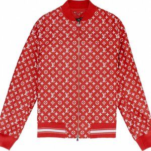 Louis Vuitton x Supreme Red Leather Monogram Varsity Bomber Jacket SIZE 52